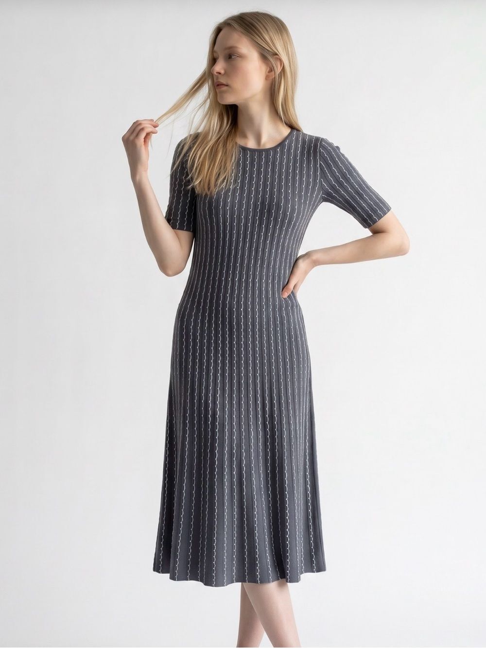 Armani Collezioni Charcoal Midi Dress with Stripes Size 2